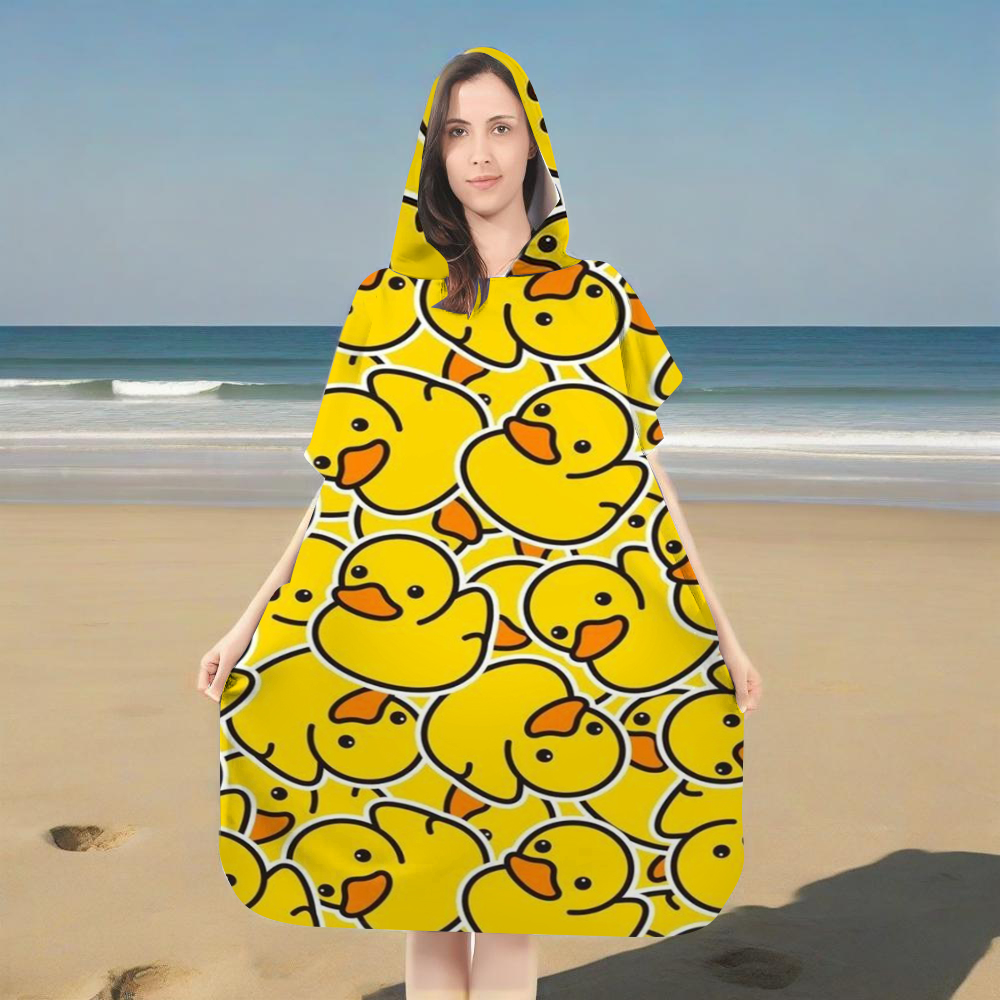 Cute Yellow Rubber Duck Print  - Hooded Bath Towel ulasan dan harga